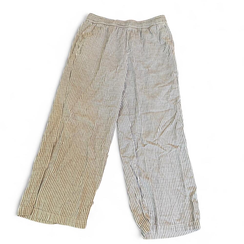 Old Navy Gray and White Striped Linen and Cotton Pants Elastic Classy Size S
